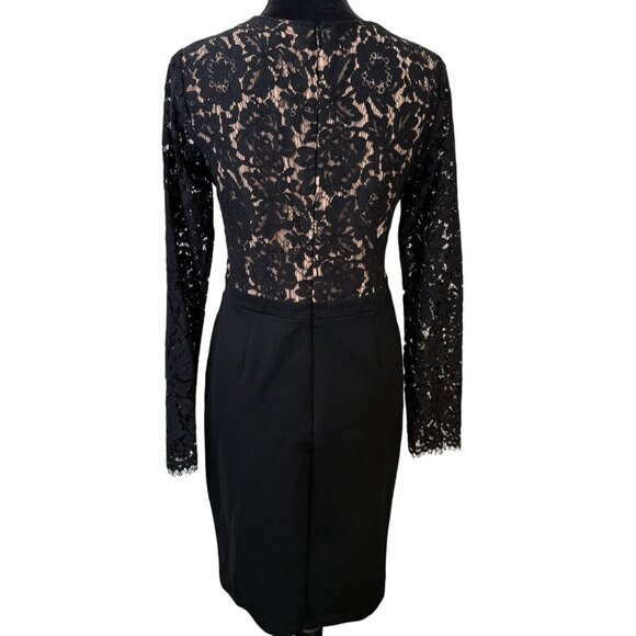 Lulus Womens Sheer Black Floral Lace Bodycon Dress with Plunging Neckline Party - Picture 3 of 10